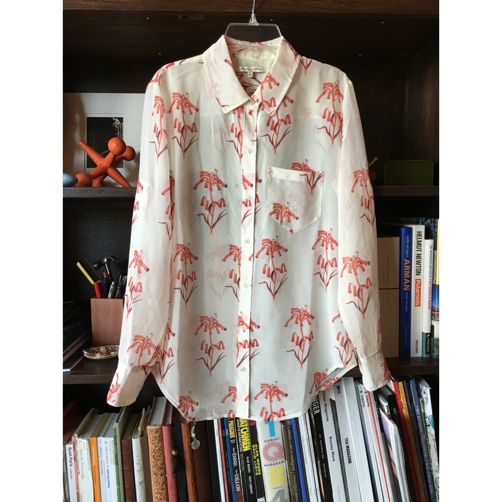 Madewell Orange Floral Sheer Blouse